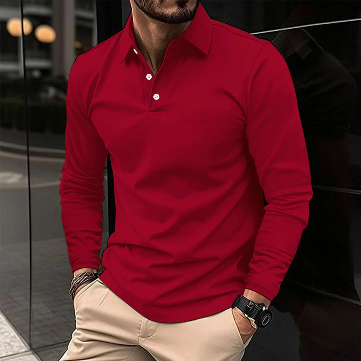 Smart Casual Long-Sleeved Polo Shirt for Men - Comfortable Cotton Blend - Satinni
