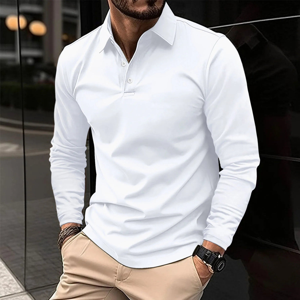 Smart Casual Long-Sleeved Polo Shirt for Men - Comfortable Cotton Blend - Satinni