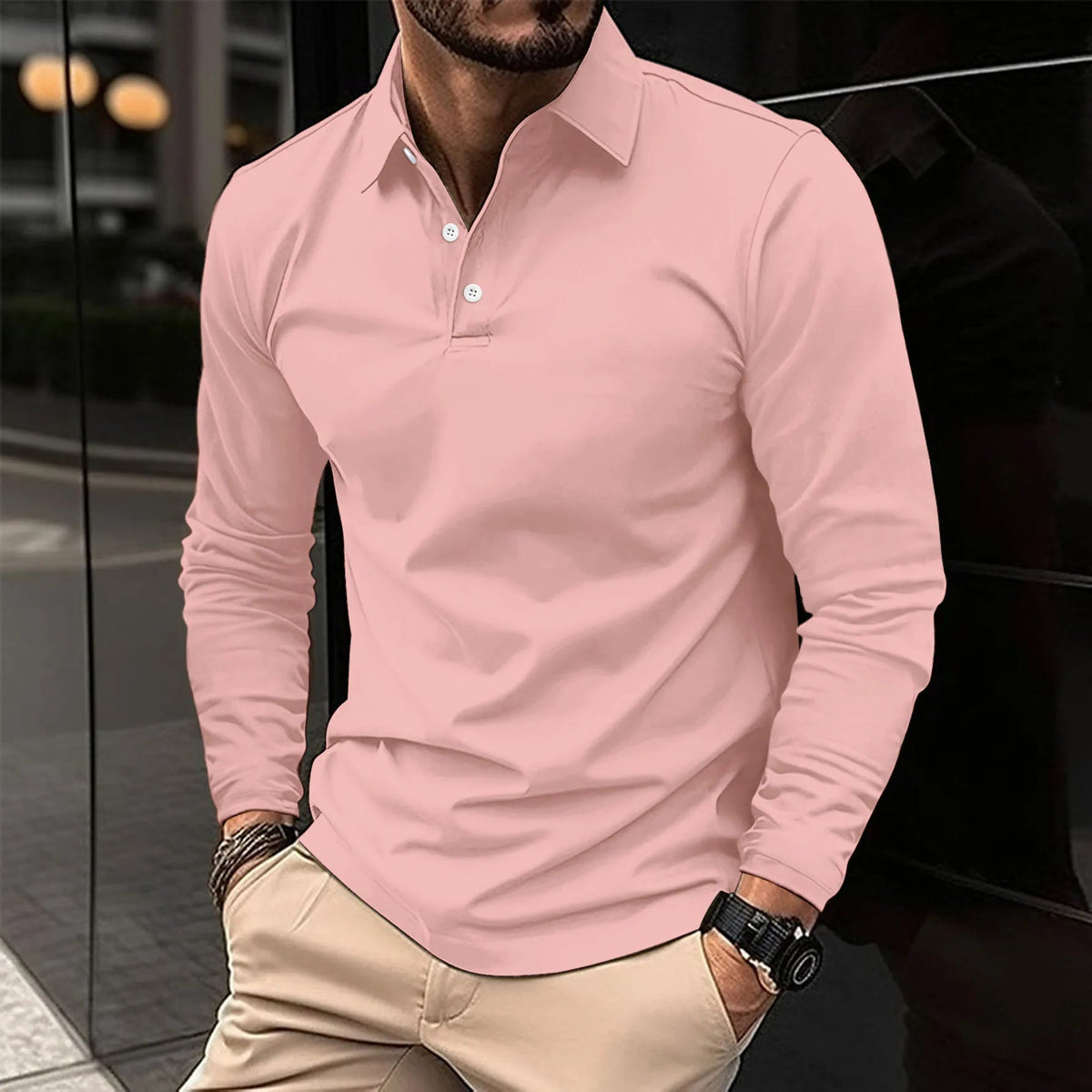 Smart Casual Long-Sleeved Polo Shirt for Men - Comfortable Cotton Blend - Satinni