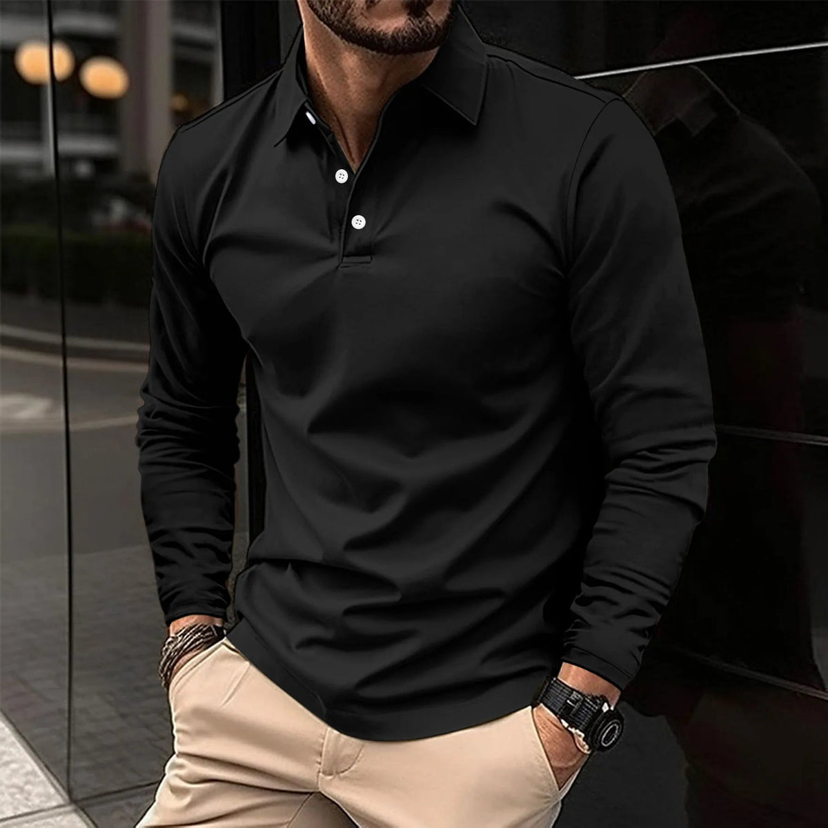 Smart Casual Long-Sleeved Polo Shirt for Men - Comfortable Cotton Blend - Satinni
