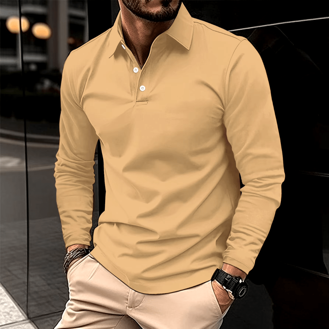 Smart Casual Long-Sleeved Polo Shirt for Men - Comfortable Cotton Blend - Satinni