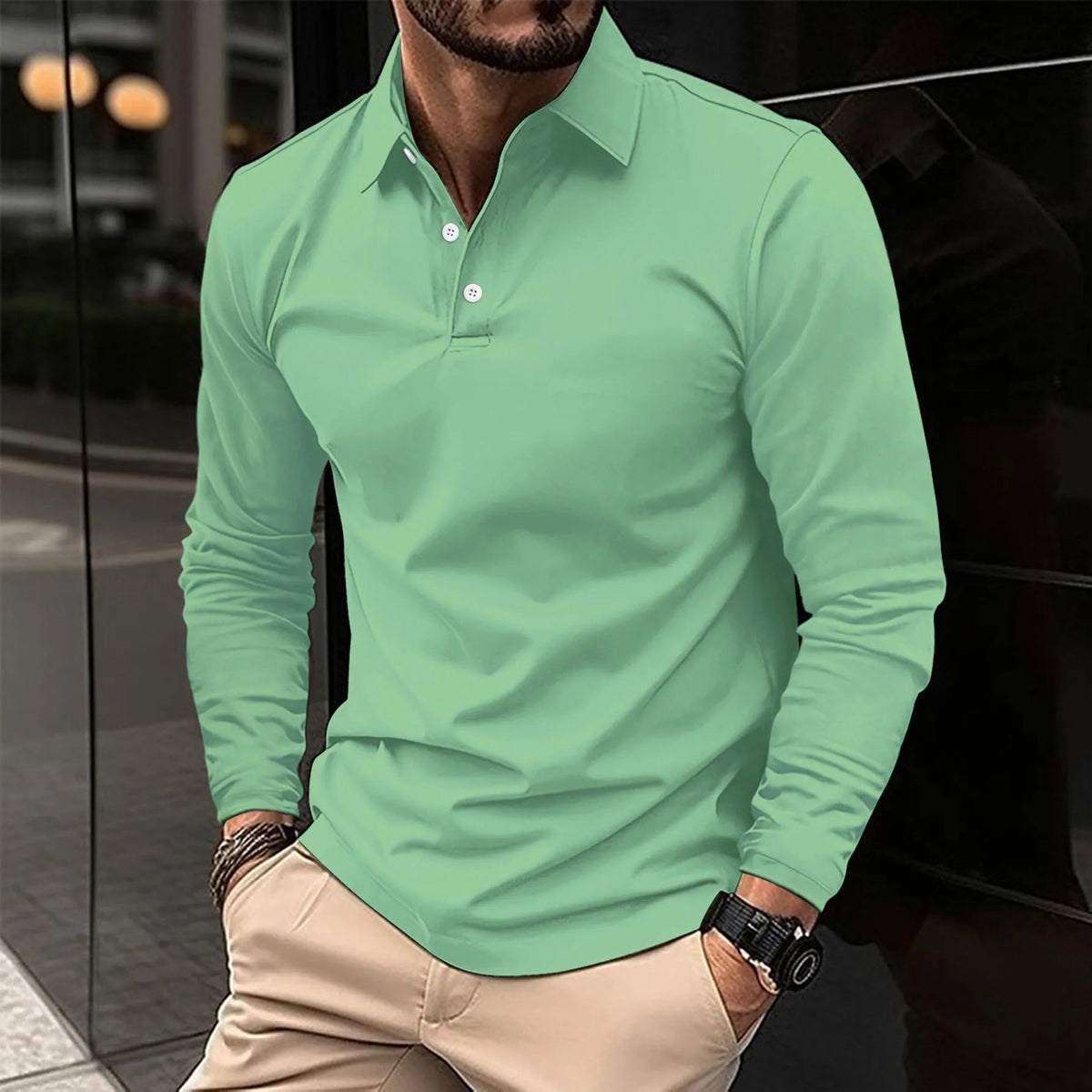 Smart Casual Long-Sleeved Polo Shirt for Men - Comfortable Cotton Blend - Satinni