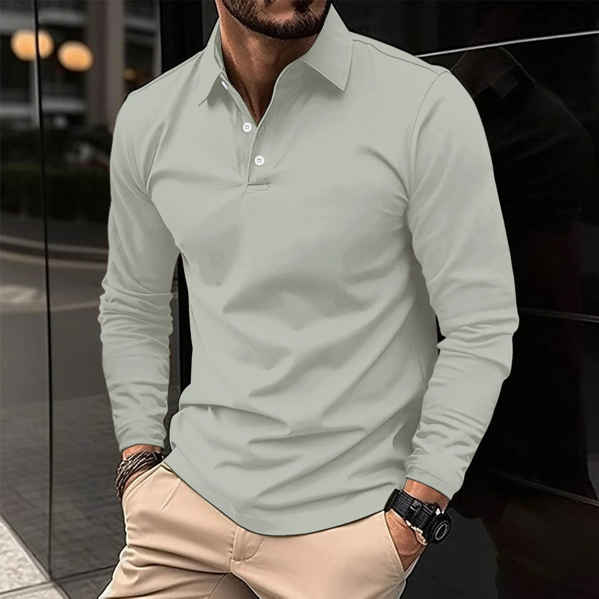 Smart Casual Long-Sleeved Polo Shirt for Men - Comfortable Cotton Blend - Satinni
