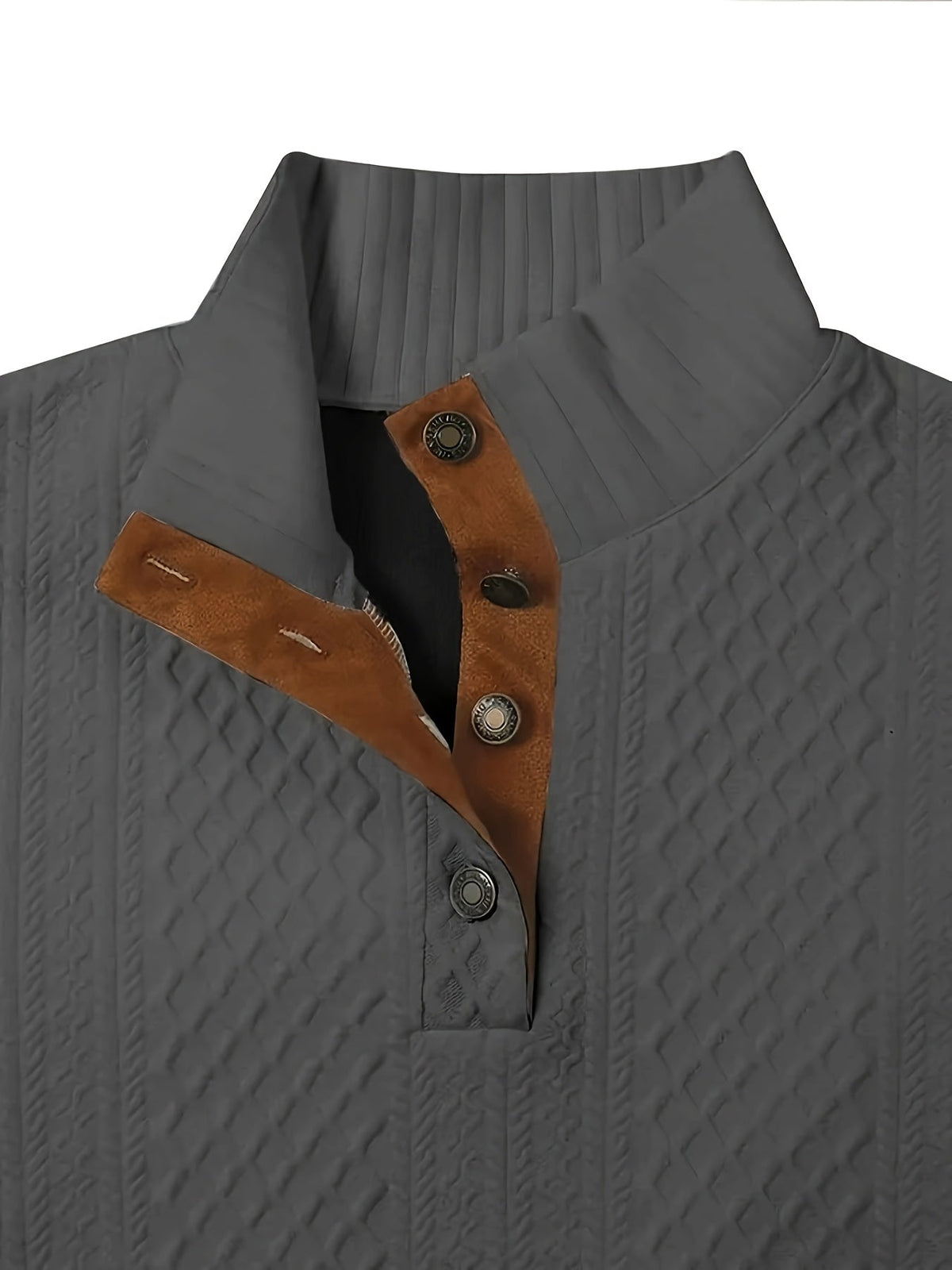 Stand Collar Button Henley Sweater for Men | Comfortable Knit Casual Wear - Satinni