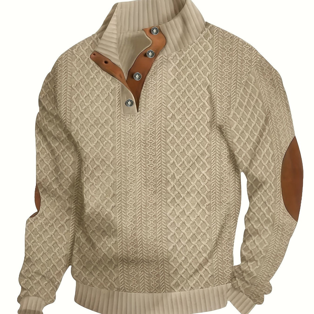 Stand Collar Button Henley Sweater for Men | Comfortable Knit Casual Wear - Satinni