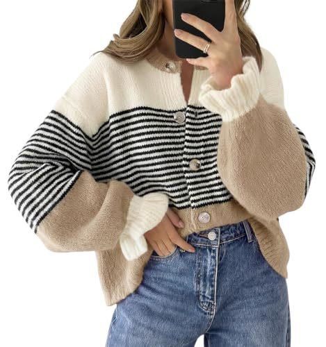 Striped Color-Blocked Knit Cardigan Sweater Jacket for Casual Wear - Satinni