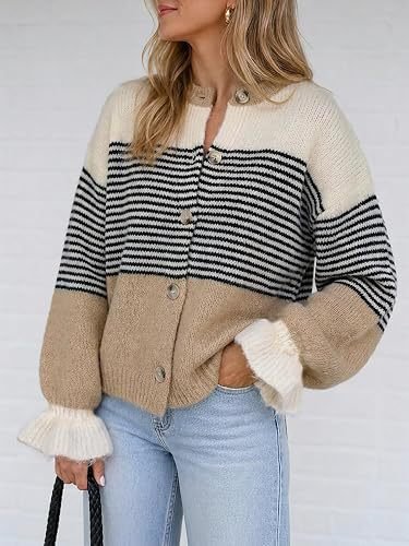 Striped Color-Blocked Knit Cardigan Sweater Jacket for Casual Wear - Satinni