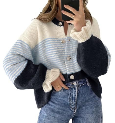 Striped Color-Blocked Knit Cardigan Sweater Jacket for Casual Wear - Satinni