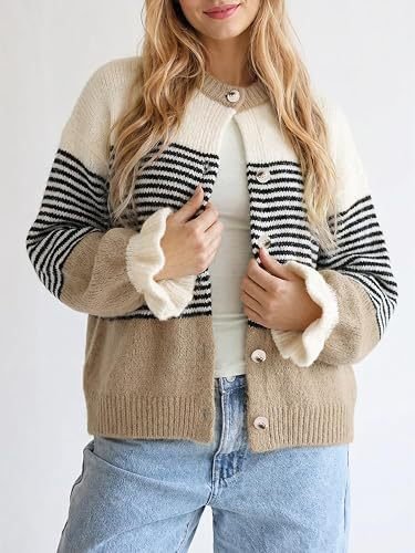 Striped Color-Blocked Knit Cardigan Sweater Jacket for Casual Wear - Satinni