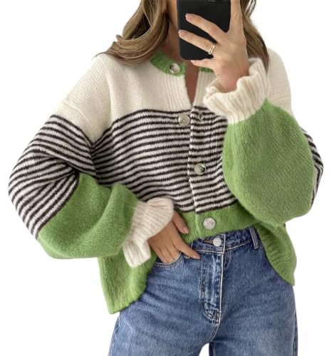 Striped Color-Blocked Knit Cardigan Sweater Jacket for Casual Wear - Satinni