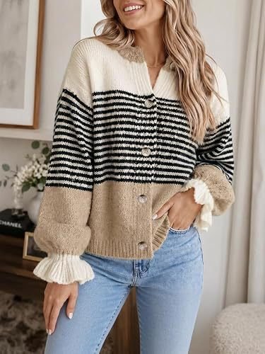 Striped Color-Blocked Knit Cardigan Sweater Jacket for Casual Wear - Satinni
