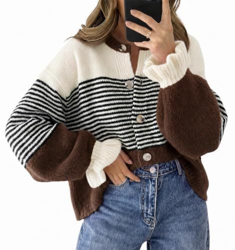 Striped Color-Blocked Knit Cardigan Sweater Jacket for Casual Wear - Satinni