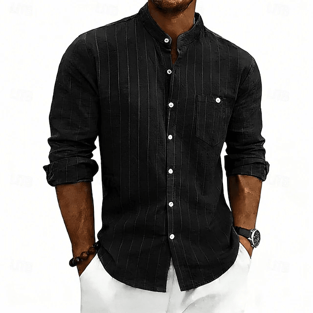 Striped Cotton Dress Shirt for Men | Refined Style for Business or Casual Wear - Satinni