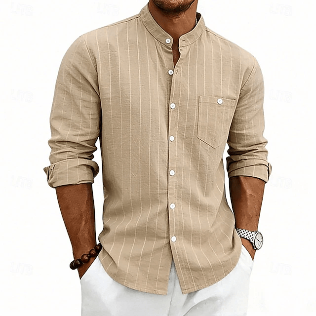 Striped Cotton Dress Shirt for Men | Refined Style for Business or Casual Wear - Satinni