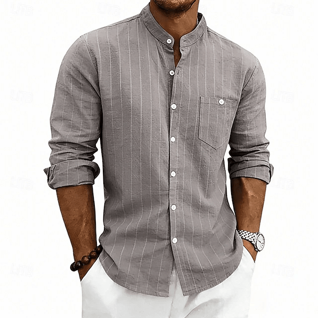 Striped Cotton Dress Shirt for Men | Refined Style for Business or Casual Wear - Satinni