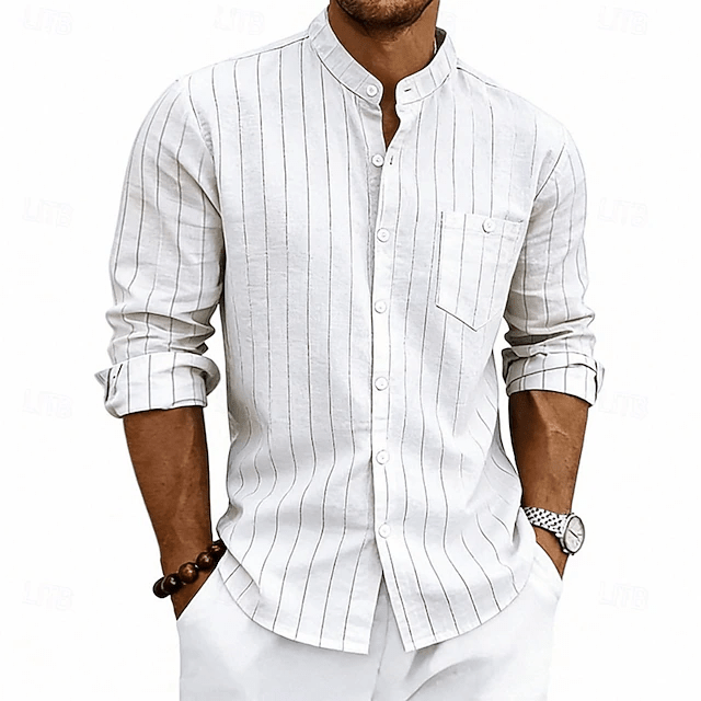 Striped Cotton Dress Shirt for Men | Refined Style for Business or Casual Wear - Satinni
