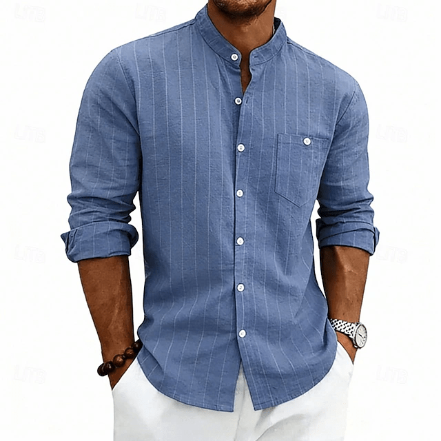 Striped Cotton Dress Shirt for Men | Refined Style for Business or Casual Wear - Satinni