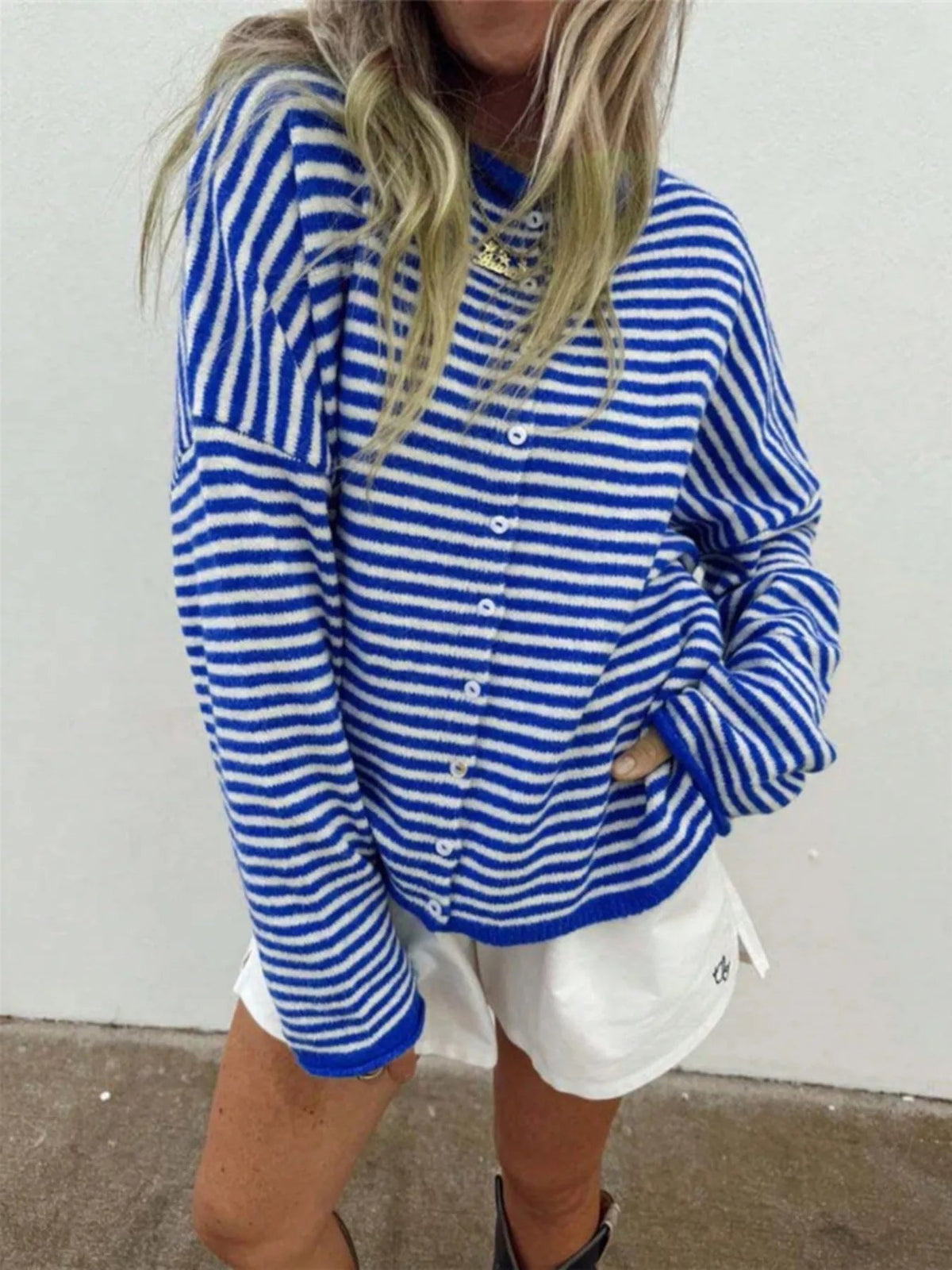 Striped Knit Cardigan with Buttons – Casual, Office - Satinni