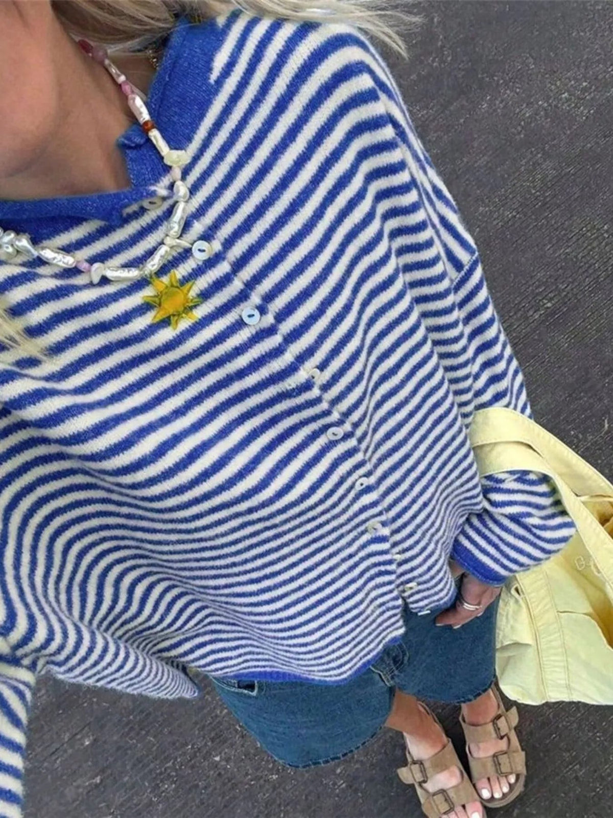 Striped Knit Cardigan with Buttons – Casual, Office - Satinni