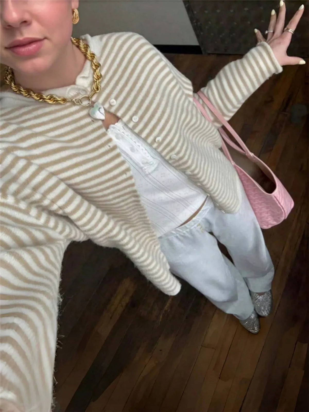 Striped Knit Cardigan with Buttons – Casual, Office - Satinni