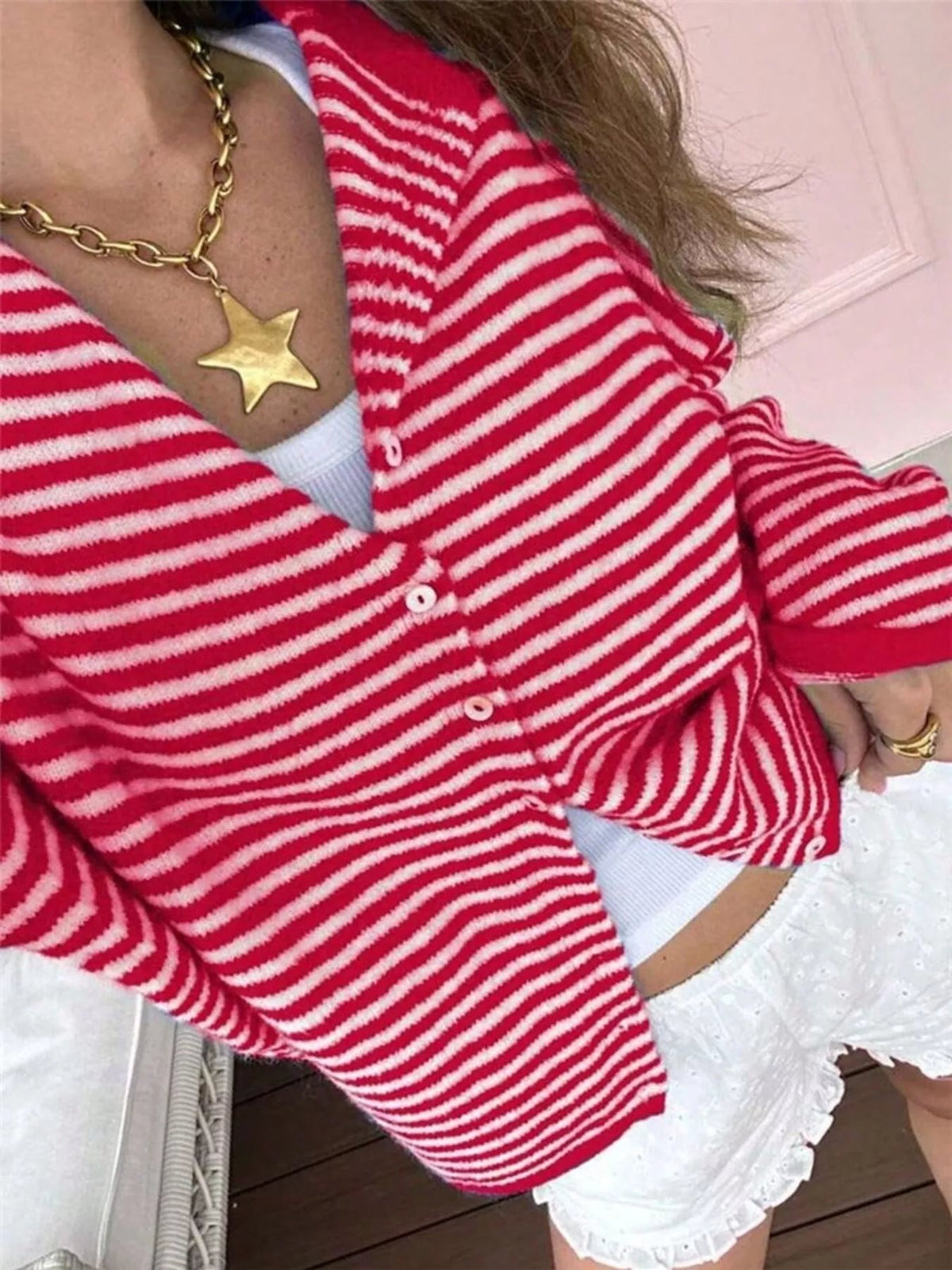 Striped Knit Cardigan with Buttons – Casual, Office - Satinni