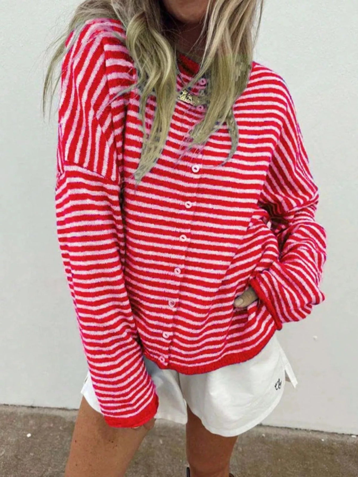 Striped Knit Cardigan with Buttons – Casual, Office - Satinni