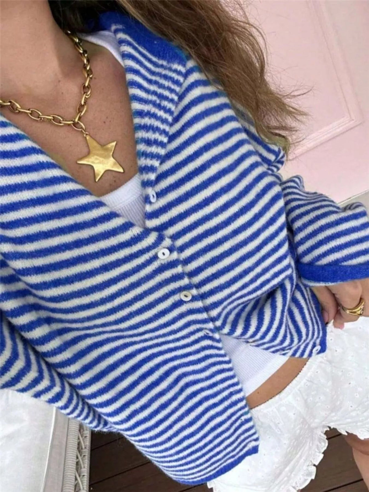 Striped Knit Cardigan with Buttons – Casual, Office - Satinni