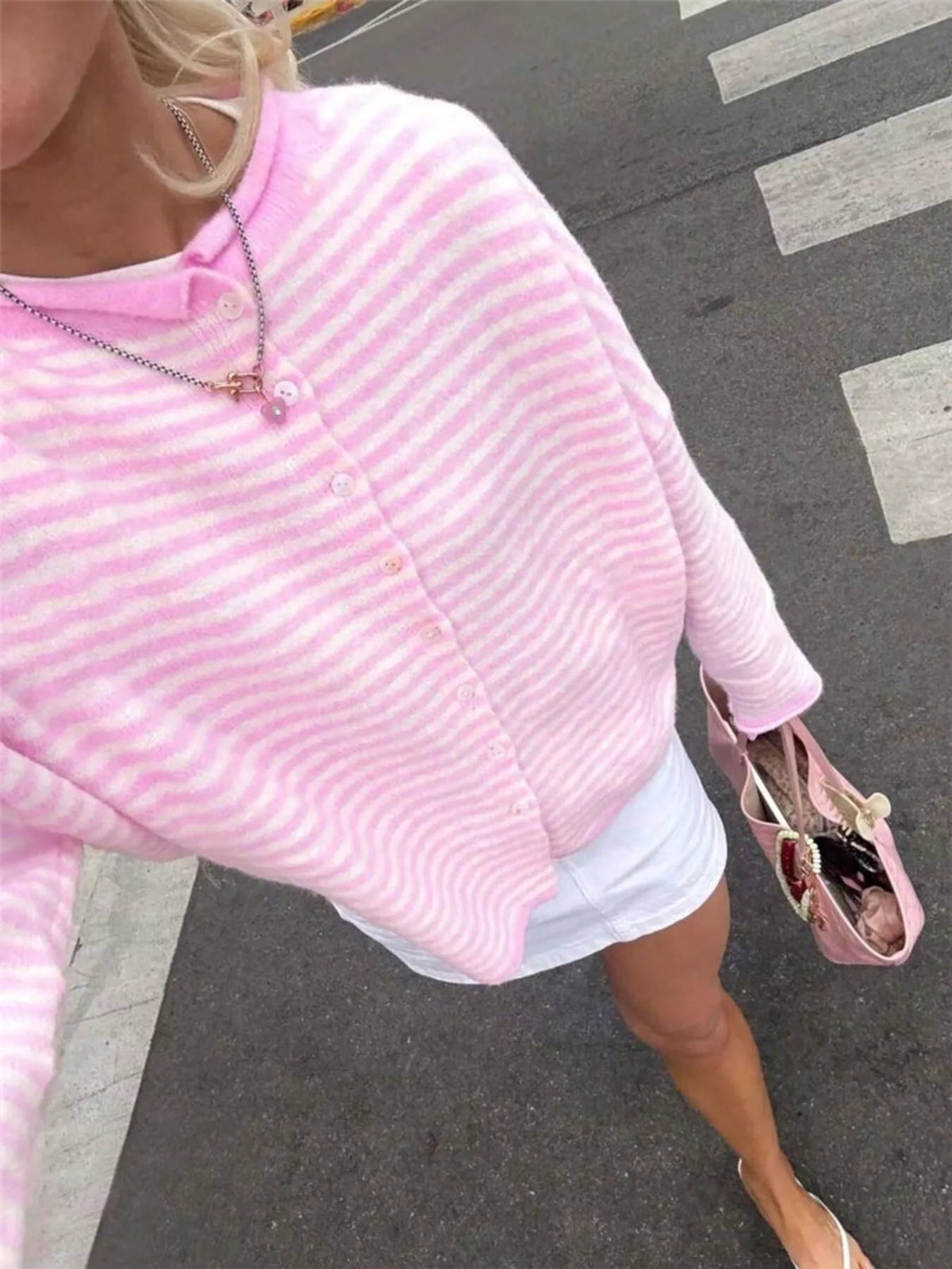 Striped Knit Cardigan with Buttons – Casual, Office - Satinni