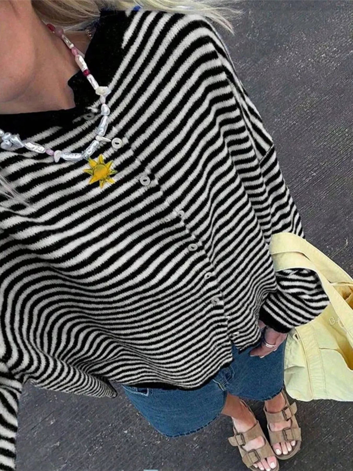 Striped Knit Cardigan with Buttons – Casual, Office - Satinni