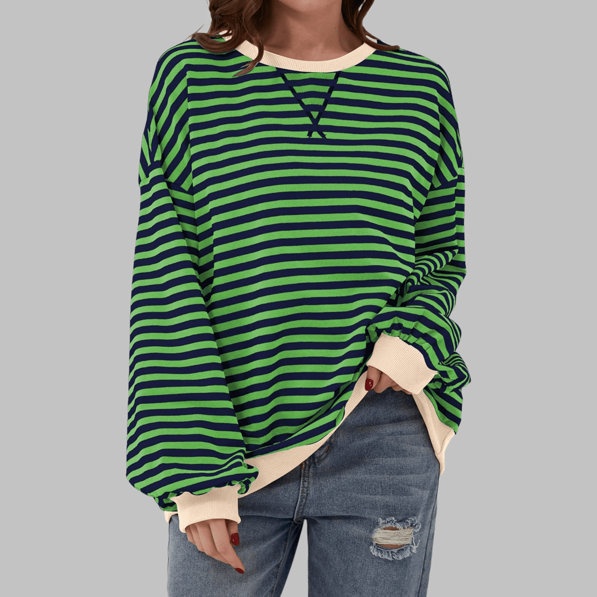 Striped Long Sleeve Sweatshirt | Casual Cotton Blend | Everyday Wear - Satinni
