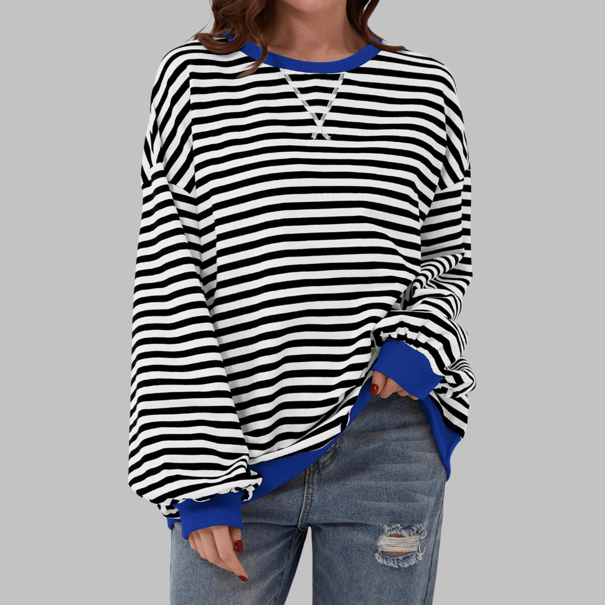 Striped Long Sleeve Sweatshirt | Casual Cotton Blend | Everyday Wear - Satinni