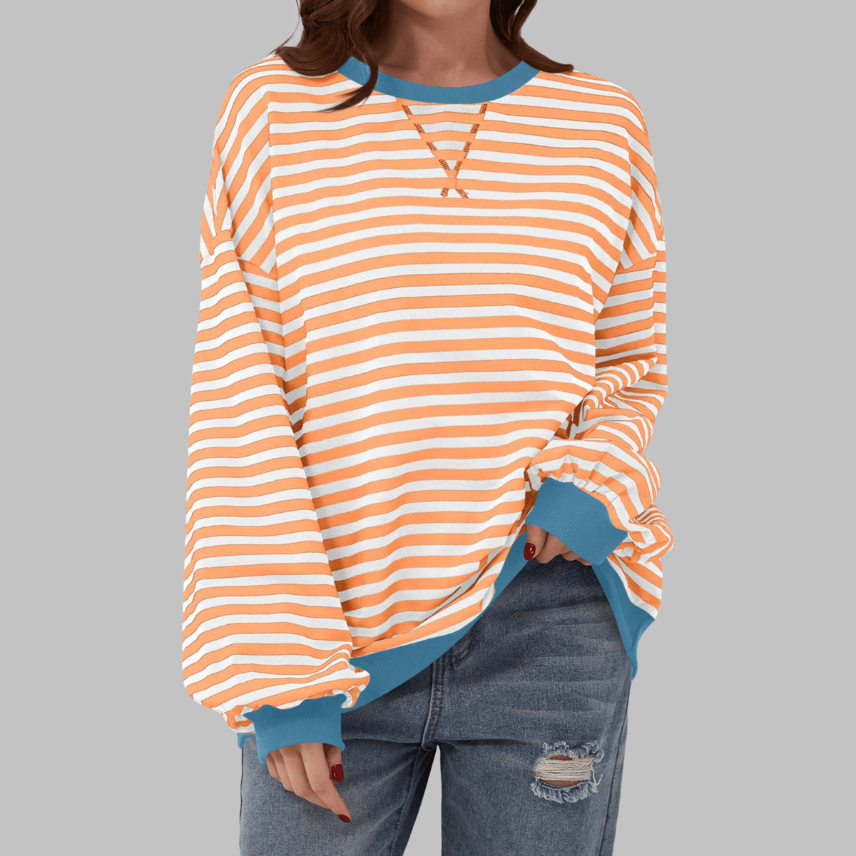 Striped Long Sleeve Sweatshirt | Casual Cotton Blend | Everyday Wear - Satinni