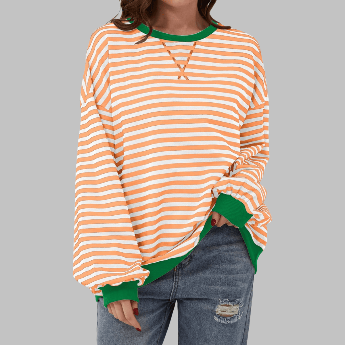 Striped Long Sleeve Sweatshirt | Casual Cotton Blend | Everyday Wear - Satinni