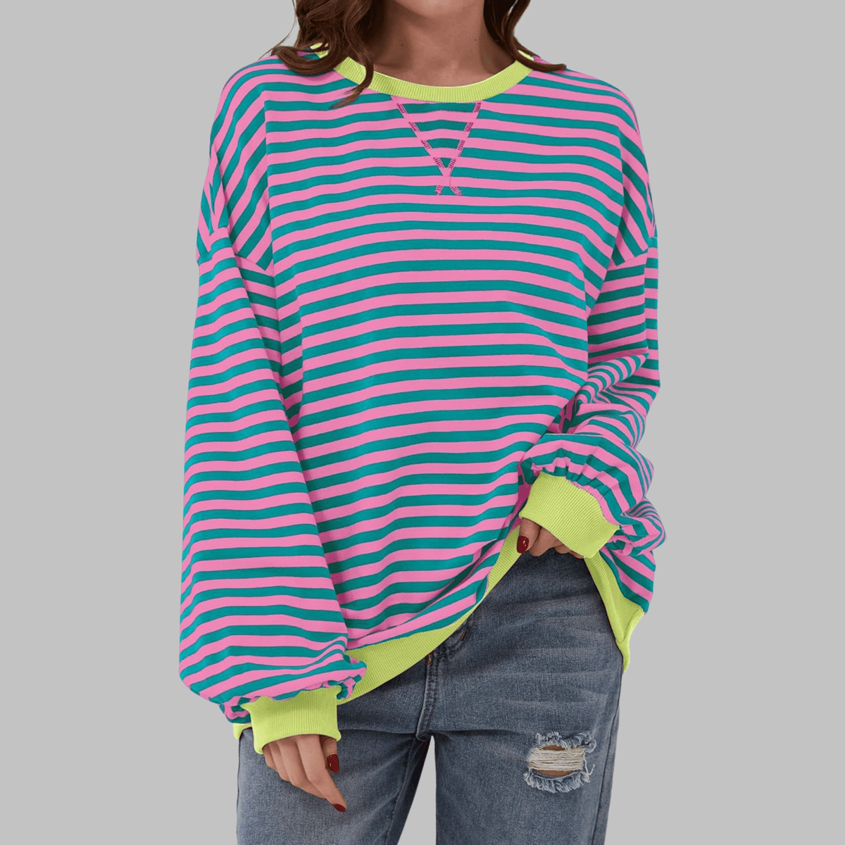 Striped Long Sleeve Sweatshirt | Casual Cotton Blend | Everyday Wear - Satinni