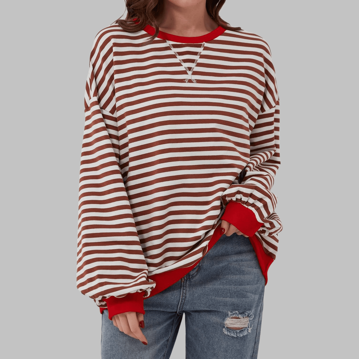 Striped Long Sleeve Sweatshirt | Casual Cotton Blend | Everyday Wear - Satinni