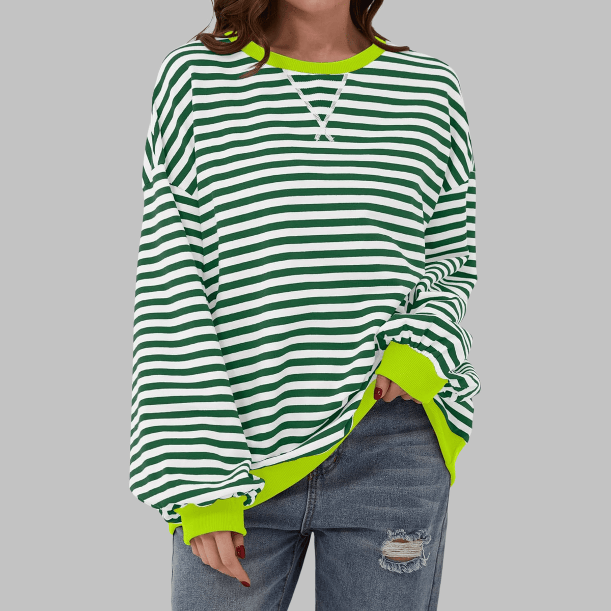 Striped Long Sleeve Sweatshirt | Casual Cotton Blend | Everyday Wear - Satinni
