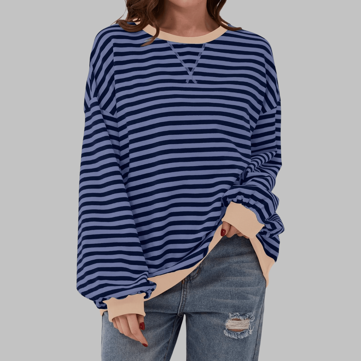 Striped Long Sleeve Sweatshirt | Casual Cotton Blend | Everyday Wear - Satinni