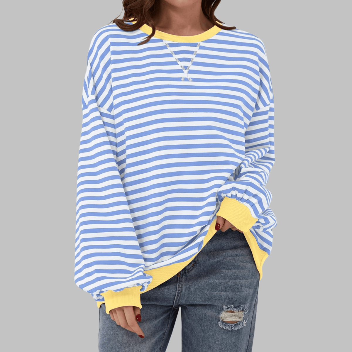 Striped Long Sleeve Sweatshirt | Casual Cotton Blend | Everyday Wear - Satinni