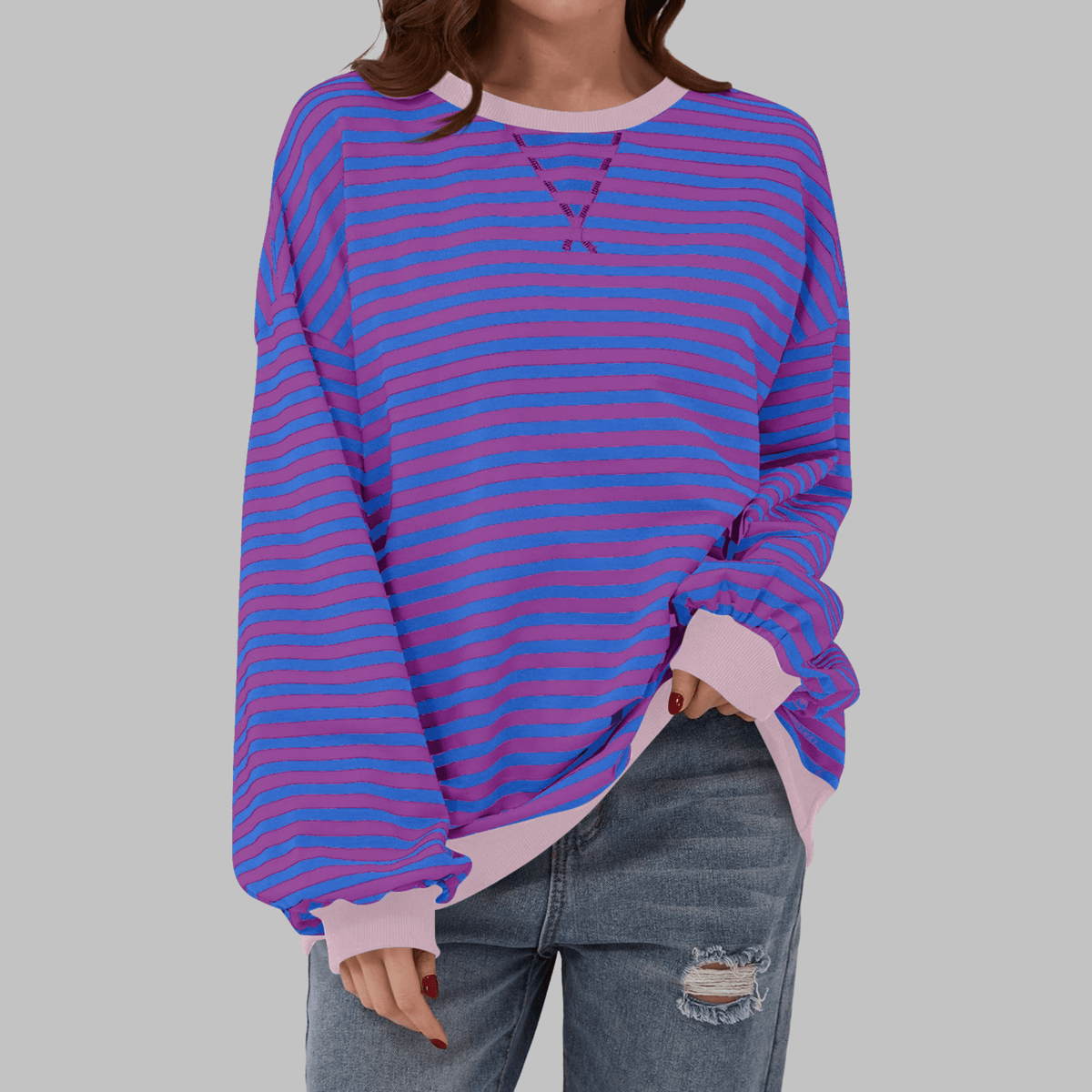 Striped Long Sleeve Sweatshirt | Casual Cotton Blend | Everyday Wear - Satinni