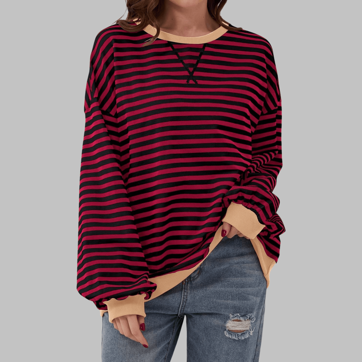 Striped Long Sleeve Sweatshirt | Casual Cotton Blend | Everyday Wear - Satinni