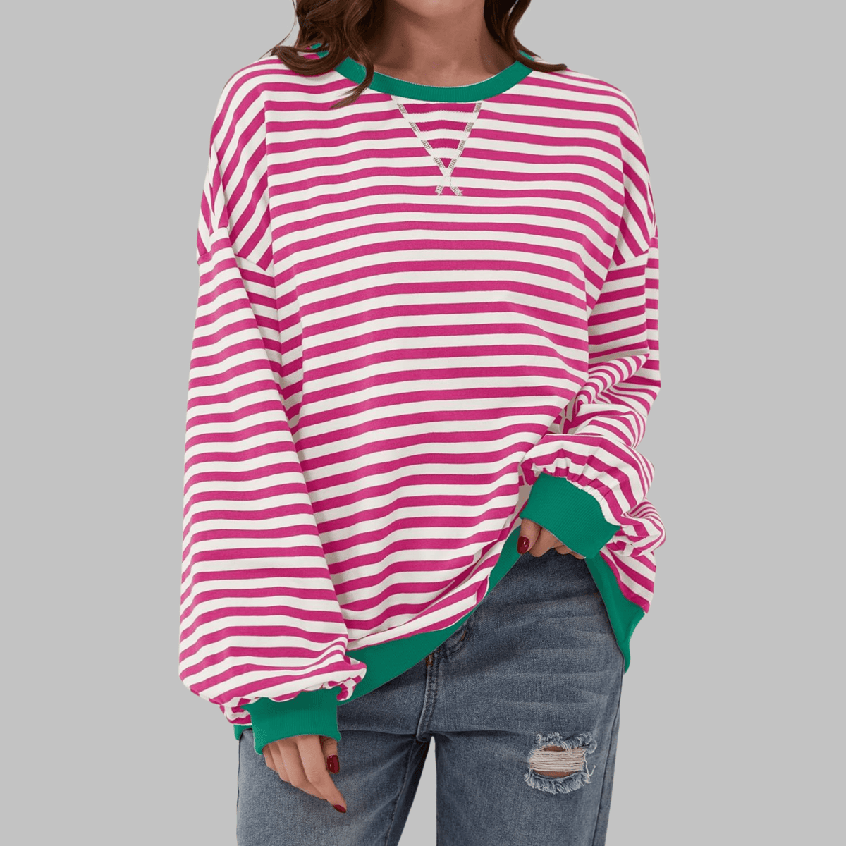 Striped Long Sleeve Sweatshirt | Casual Cotton Blend | Everyday Wear - Satinni