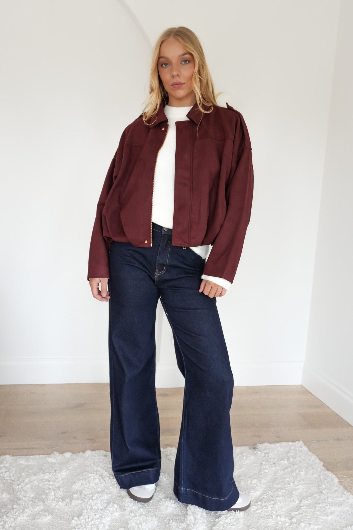 Suede Bomber Jacket Wine – Casual Wear, Stylish Layering - Satinni