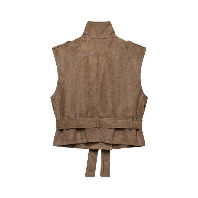 Suede Stand-Up Collar Vest for Women - Casual Outerwear for Everyday Wear - Satinni