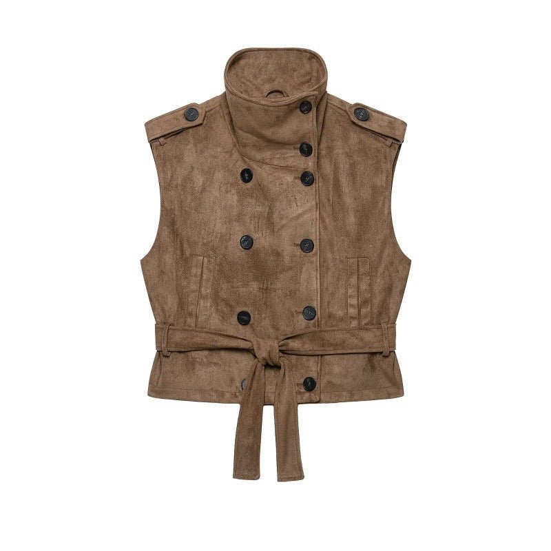 Suede Stand-Up Collar Vest for Women - Casual Outerwear for Everyday Wear - Satinni
