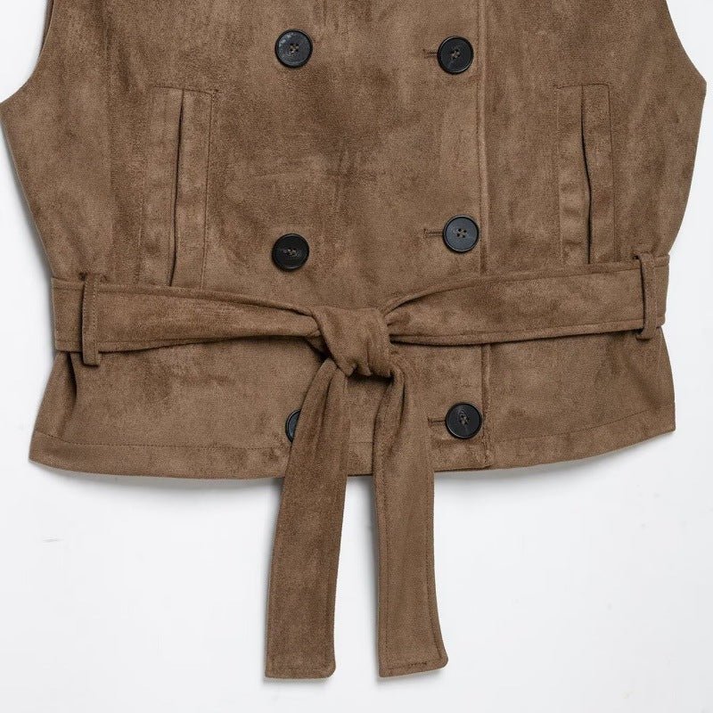Suede Stand-Up Collar Vest for Women - Casual Outerwear for Everyday Wear - Satinni