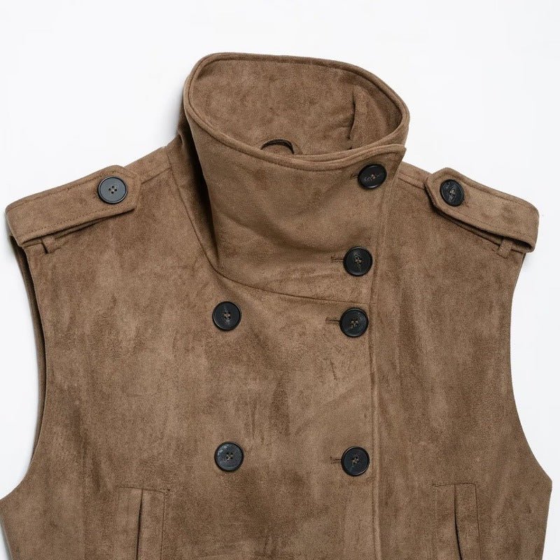 Suede Stand-Up Collar Vest for Women - Casual Outerwear for Everyday Wear - Satinni
