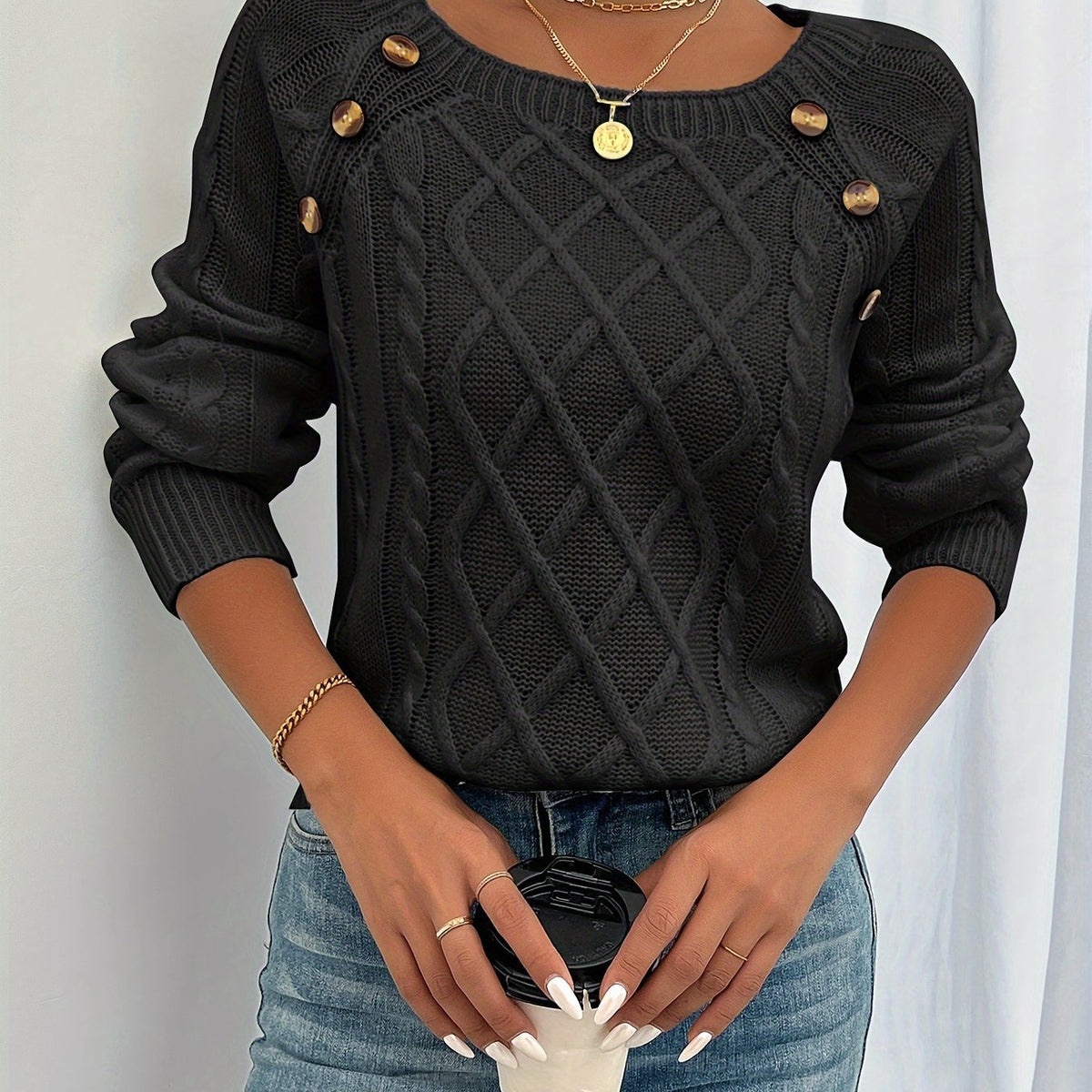 Textured Button Sweater for Women | Cozy Knit Casual Wear - Satinni