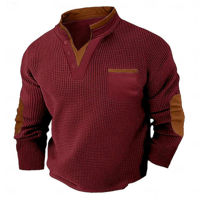 Textured Henley Shirt for Men | Casual Cotton Blend Top for Everyday Wear - Satinnis