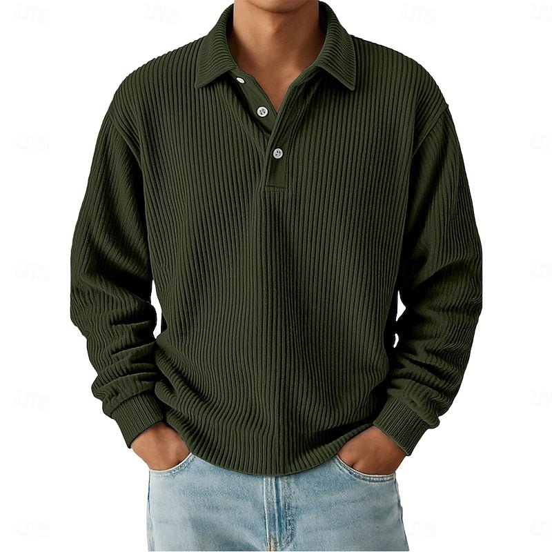 Textured Long-Sleeve Polo Shirt for Men | Casual Wear | Comfortable Fabric - Satinnis