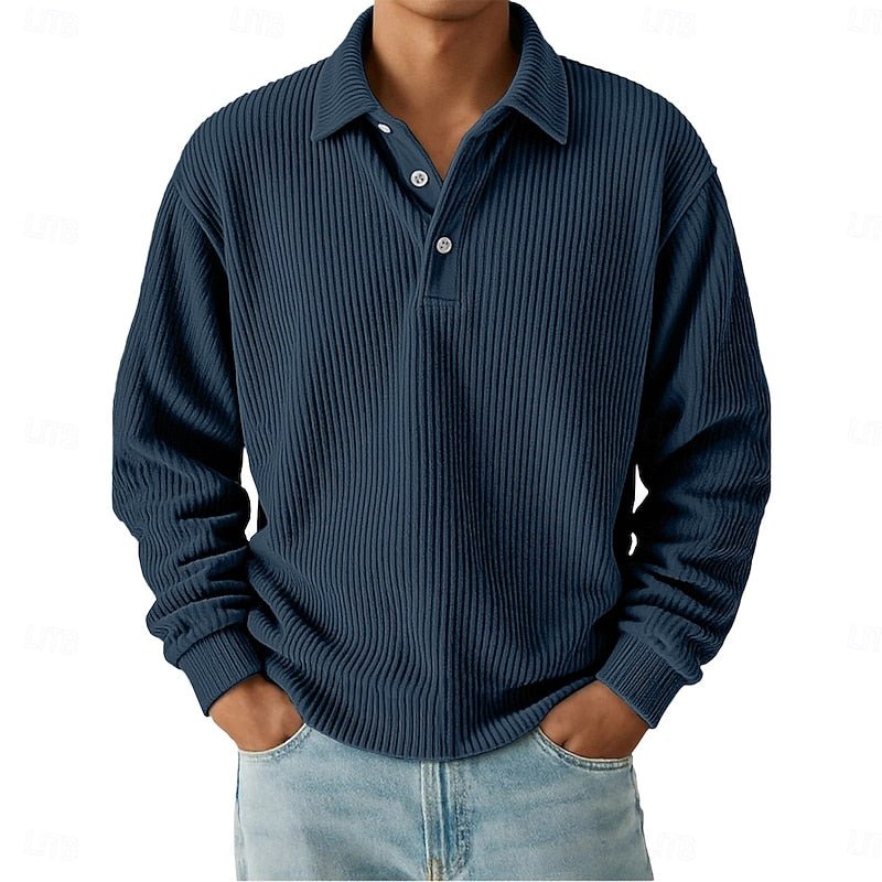 Textured Long-Sleeve Polo Shirt for Men | Casual Wear | Comfortable Fabric - Satinnis